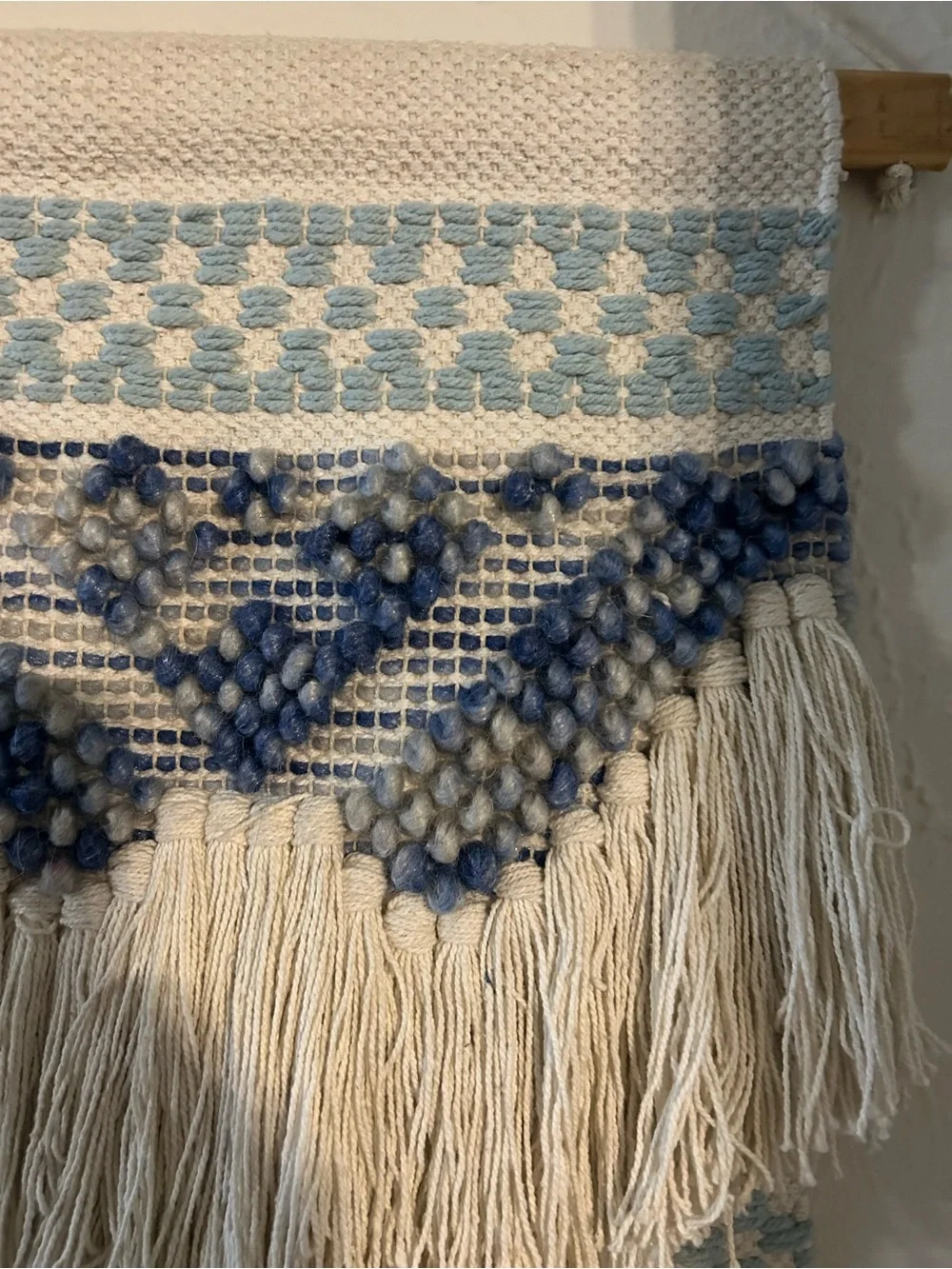 Home & Manor Boho Cream and Blue Textured Woven Wall Tapestry